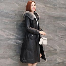 Women's Leather 2023 Promotion Genuine Down Jacket Long Hair Collar Hooded Sheepskin Fur Slim Fit Coat