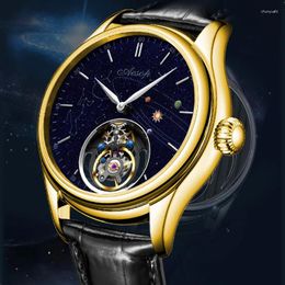 Wristwatches AESOP Leisure Fashion Tourbillon Mechanical Watch Skeleton Manual Winding Movement Sapphire Glass Hand Mens Hollow Wrist