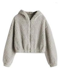 Women's Hoodies Women Sweatshirt Solid Zipper Long Sleeve Fluffy Plush Sweatershirt Hoodie Tops