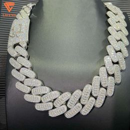 Lifeng jóias 30mm largura vvs moissanite link corrente baguette diamante 925 prata esterlina cubana colar de ouro branco personalizado corrente