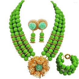 Necklace Earrings Set Green African Artificial Coral Beads Nigerian Wedding Bridal Party 22-11-24D5