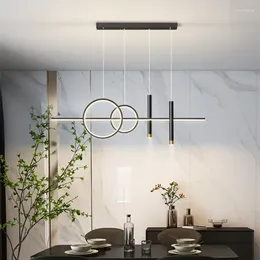 Pendant Lamps LED Modern Ceiling Chandeliers For Dining Room Table Lighting Lustre Living Bar Minimalist Strip