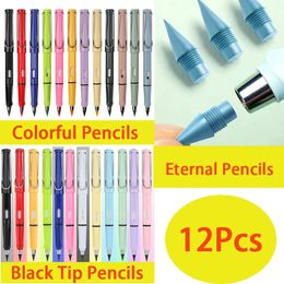 Pencils 12Pcs Coloured HB Eternal Pencil No Ink Children's Art Colour Painting School Kawaii Stationery Replaceable Pen Tips Small Size 231212