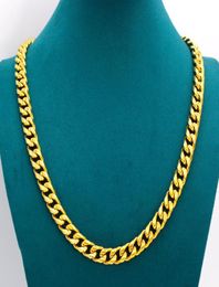 Real 18k Yellow Fine Solid Gold GF Miami Cuban Chain Necklace 24 Inch Custom Box Lock Men 10mm width 5mm Thickness Heavy2139047