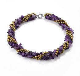 Four Strands Necklace Olive Green Nugget Freshwater Pearls with Amethyst Natural Stone Jewellery for Women1644591