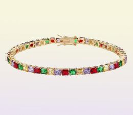 18K Gold Plated Hip Hop Multicolor CZ Zircon Tennis Chain Mens Bracelets Diamond Tennis Bracelet Luxury Designer Jewellery Gifts for1912648
