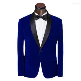 Men's Suits Royal Blue Velvet Coat Slim Fit Men Suit Groomsmen Tuxedos Prom Casual Velour Mens Wedding Groom Skinny (Jacket Pants)