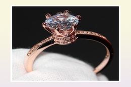 Crown Wedding Band Ring for Women Luxury Jewelry 925 Sterling Silver Rose Gold Filled Round Cut White Topaz Female Engagement Ring4325145