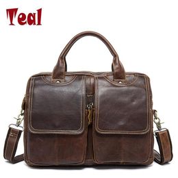 Briefcases 2021 Genuine Leather Men Bag Briefcase Fashion Man Business Crazy Horse Skin Laptop Large Capacity Designer High Qualit250H