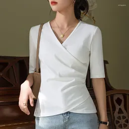 Women's T Shirts HIgh Quality 2023 Women Tops Wrinkle Splice Spring Summer T- Shirt Female Clothing Sexy Crop Top Clothes Fashion Blouse Y2k