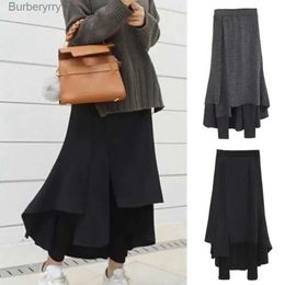 Skirts Fake Two Piece Skirt Pants High-Waist Elastic Irregular Split Hem Thickened Leggings Skirt Women Fleece Lining Maxi SkortL231212