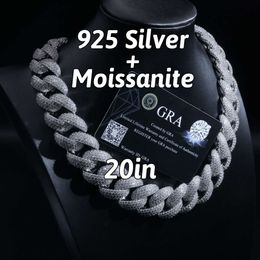 Pure 925 Silver Jewellery 22mm Hip Hop Chain Sell Miami Cuban Chain Vvs Moissanite Zircon Custom Necklace