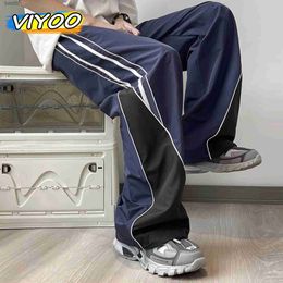 Men's Pants Vintage Casual Track Y2K Cargo Pants Straight Loose Striped Blue Wide Leg Pants Gym Basketball Sweatpants Trousers Korean StyleL231212