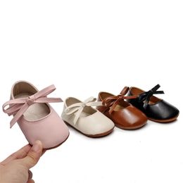 First Walkers -09-05 Lioraitiin 0-18M born Baby Girls Mary Jane Shoes Bowknot PU Princess Flats Casual Walking Shoes Infant Toddler 231211