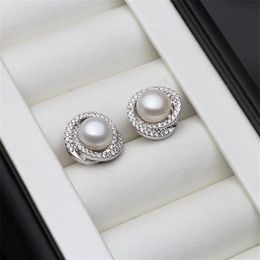 luxurious Natural Pearl Stud Earrings For Women 925 Streling Silver Earrings Jewelry Real Freshwater Pearl Earrings Gift 220212264H