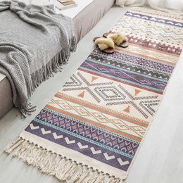 Bath Mats Bohemian Ethnic Style Floor Mat Bedroom Bedside Carpet Cotton Linen Sofa Foot Pad Tassels Area Rug 231212