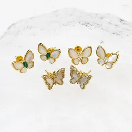 Stud Earrings 5 Pairs White Shell Butterfly Gold Plated Metallic Women Fashion Gift 30729