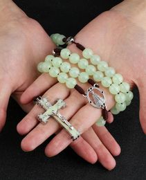 Pendant Necklaces CottvoBaptism Chaplet Luminous Braided Acrylic Prayer Beads Chain Our Lady Medal Crucifix Cross Rosary Necklace Jewellery