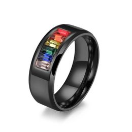 Wedding Rings 8MM Black Rainbow Gay Lara Stainless Steel Men Woman Ring For Engagement Anniversary Gift221J