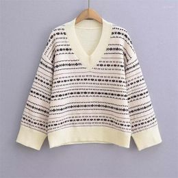 Women's Sweaters 2023 Women V-Neck Loose Jacquard Knitted Sweater Autumn/Winter Fashion High Street Comfortable Soft