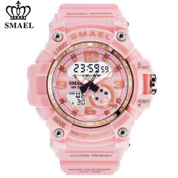 SMAEL Women Sport Digital Watch Electronic Quartz Dual Core Display LED Waterproof Watches Casual Student WristWatch Girl Clock 201955