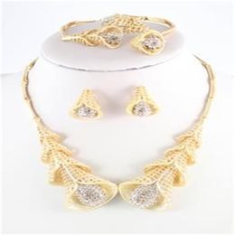 African Dubai Wedding Jewellery Set Fashion 18K Gold Plated Morning Glory Crystal Necklace Bangle Ring Earring Set298V