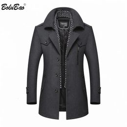 Men's Wool Blends BOLUBAO Men Winter Wool Coat Men's Casual Brand Solid Colour Wool Blends Woollen Pea Coat Male Trench Coat Overcoat 231211