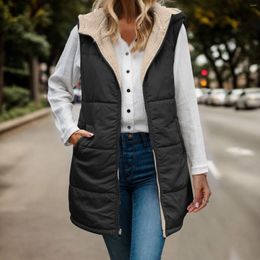 Women's Vests 2023 Womens Autumn Winter Warm Coat Sleeveless Reversible Jacket Zip Up Hooded Pockets Outerwear