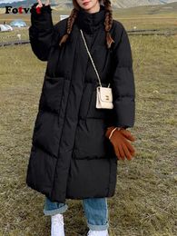 Women's Trench Coats Fotvotee Winter Coat Women Korean Fashion Stand Collar Lady Parkas Thicken Warm Puffer Jacket Vintage Streetwear Long