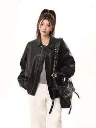 Women's Leather Winter Cropped Jacket Women Autumn Korean High Street Biker Female Vintage Outerwear Zipper PU Coat