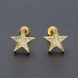 Mens Hip Hop Stud Earrings Jewelry Fashion High Quality Gold Silver Five-pointed Star Earring For Men2742