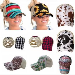 New Ponytail Baseball Cap 16 Styles Criss Cross Washed Cotton Ball Cap Plaid Cactus High Messy Buns Hats DDA5512736122