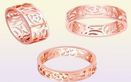 Top Quality Fashion Trendy 8mm 18k rose gold Plated Flower Vintage Wedding bands Rings For Women hollow Design anillo2116706