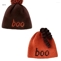 Berets X7YA Adult Knitted Letter Pumpkin Hat Students Outdoor Cycling Skiing Lovely Cold Winter Keep Warm For Couple