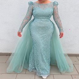 2024 Aso Ebi Arabic Mint Mermaid The Bride Dresses Sequined Lace Evening PROM Formal Party Birthday Celebrity Mother of Groom Gowns Dress ZJ046