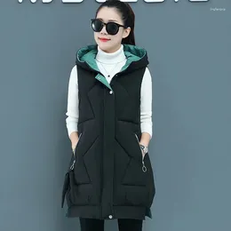 Women's Vests Winter Jacket Women Vest Sleeveless Waistcoat 2023 Female Long Coat Hooded Cotton Padded Warm Outerwear