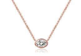 3 Colours Latest Single Stone Necklace Fine Delicate Chain 925 Sterling Silver Bezel 5mm Sparking Cubic Zirconia Simple Jewelry5567992