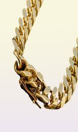 Mens 18K Gold Plated 12mm Miami Heavy Cuban Link Chain Stainless Steel 24 inch6465273