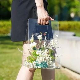 Gift Wrap Acrylic Bags Transparent Rose Flower Box Party Candy Packaging Boxes Portable Tote Bag Valentines Day Case 231211