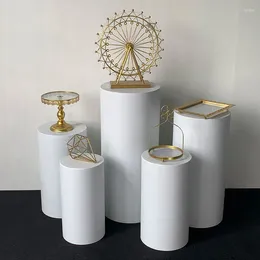 Colonna circolare in ferro per torta bianca da 5 pezzi con piedistallo per display a cilindro per decorazione per feste per matrimonio