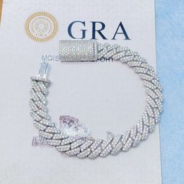 2024 925 Solid Silber Roségold gepackt aus Hip Hop Fire Schmuck VVS Moissanit Diamant Kubaner Linkkette Armband Mann Mann