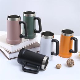 24oz 700ml Beer Mug Water Tumbler Wine Cup With PP Large Handle Wide Top Stainless Steel Insulated Vacuum 2 wall Thermal Glass ZZ