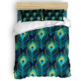 Bedding sets Peacock Feather Cyan Duvet Cover Set Warm and comfortable 2/3/4pcs Bedding Set Bed Sheet Pillowcases Cover Set 231211