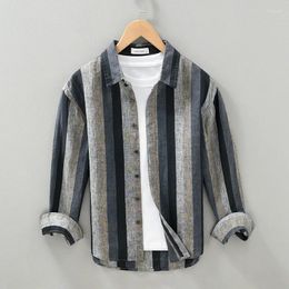 Men's Casual Shirts Japan Style Spring Stripe Linen Long Sleeve Loose Men Outdoor Breathable Thin Clothes M-3XL