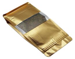 30pcs Lot Stand Up Gold With Lines Mylar Foil Clear Window Organ Bag Zipper Seal Resealable Side Gusset Food Storage Pack Pouch H 6041658