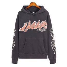 P17U Rock Hip Hop Street Hell Star Hoodies Set Washed Flame Letter Print Kapuzenpullover Männer Frauen Retro Alphabet Print Sweatshirts