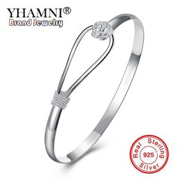 YHAMNI Brand 925 Silver Plated Bracelet Bangle For Women With S925 Stamp Romantic Cherry Flower Sterling Silver Bangle B1792806