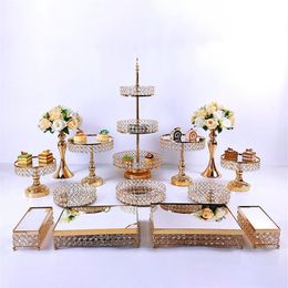 Other Festive & Party Supplies 14pcs Crystal Metal Cake Stand Set Acrylic Mirror Cupcake Decorations Dessert Pedestal Wedding Disp281H