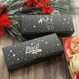 Gift Wrap 24 9 5cm 10pcs Black Gold Elk Merci Design Paper Box Cookie Chocolate Soap Candle Christmas Party DIY Gifts Packing287G