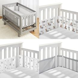 Bed Rails 2PcsSet Baby Mesh Crib Bumper Liner Breathable Summer Infant Bedding Bumpers born Cot Around Protector 231211